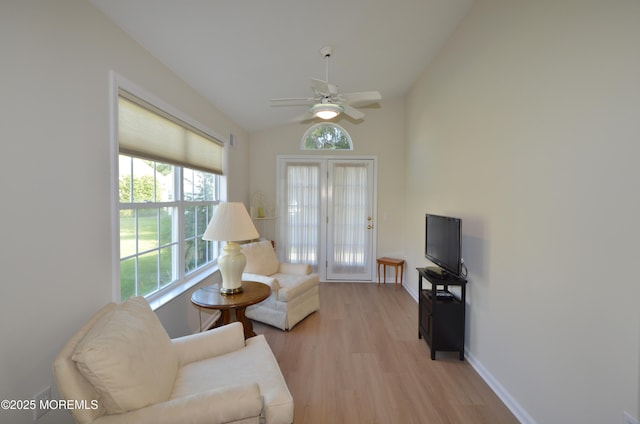 3229 Flagstone Ct, Toms River, NJ 08755 - sitting room featuring healthy amount of natural light, ceiling fan, light wood-style flooring, and vaulted ceiling
