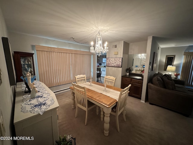 805 Westminster Ct Unit A, Manchester, NJ 08759 - dining space featuring a chandelier, a baseboard radiator, and carpet