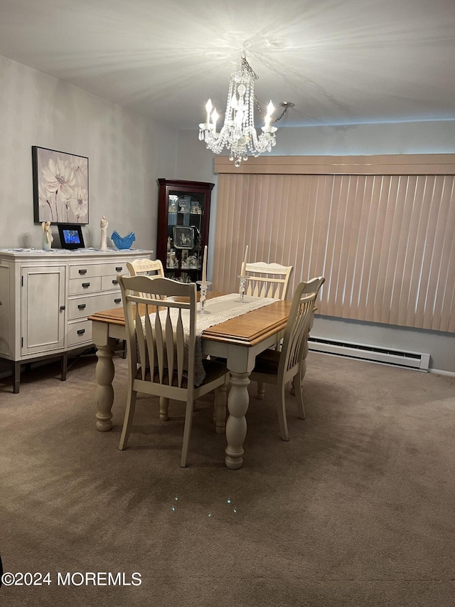 805 Westminster Ct Unit A, Manchester, NJ 08759 - carpeted dining space featuring a chandelier and a baseboard radiator