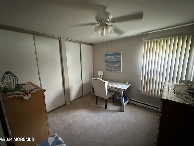 805 Westminster Ct Unit A, Manchester, NJ 08759 - office with a baseboard heating unit, a ceiling fan, and carpet