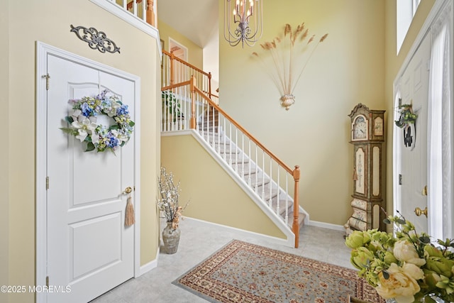 21 Orchid Ln, Barnegat, NJ 08005 - entrance foyer featuring stairs, tile patterned flooring, and a chandelier