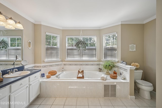21 Orchid Ln, Barnegat, NJ 08005 - full bath featuring vanity, tile patterned floors, a bath, plenty of natural light, and crown molding
