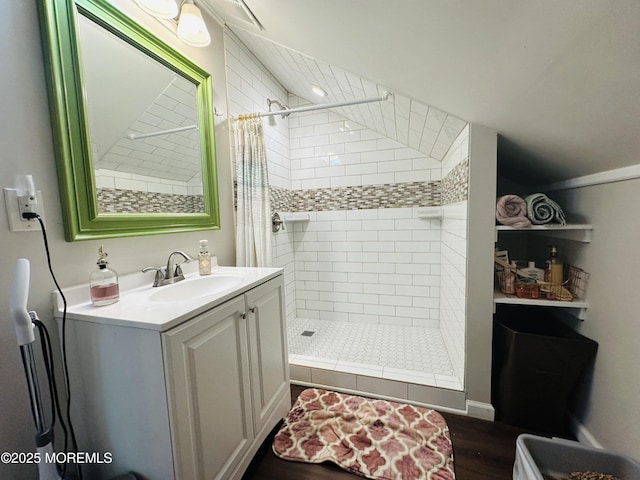 357 Boland Ave, Brick, NJ 08724 - bathroom with a shower stall, vanity, and wood finished floors