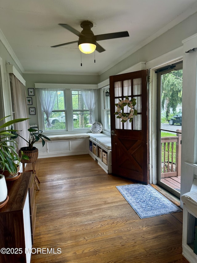 357 Boland Ave, Brick, NJ 08724 - entrance foyer featuring ornamental molding, a ceiling fan, and wood finished floors