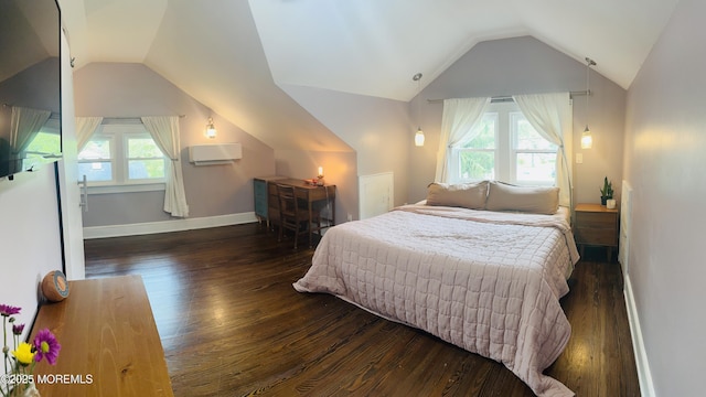 357 Boland Ave, Brick, NJ 08724 - bedroom with wood finished floors, vaulted ceiling, and an AC wall unit