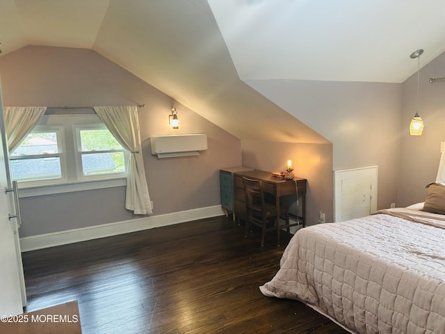 357 Boland Ave, Brick, NJ 08724 - bedroom featuring an AC wall unit, lofted ceiling, and hardwood / wood-style floors