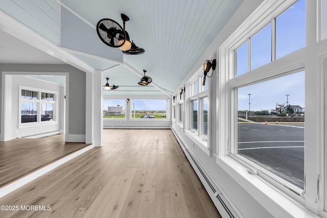 900 Ocean Ave, Bradley Beach, NJ 07720 - unfurnished sunroom featuring healthy amount of natural light, wood finished floors, lofted ceiling, wood ceiling, and a baseboard heating unit