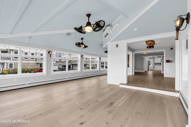 900 Ocean Ave, Bradley Beach, NJ 07720 - unfurnished living room featuring healthy amount of natural light, light wood-style flooring, a baseboard heating unit, and a wall mounted AC