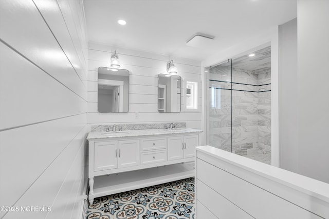 900 Ocean Ave, Bradley Beach, NJ 07720 - full bathroom featuring double vanity, a tile shower, and recessed lighting