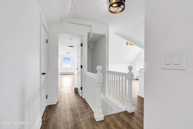 900 Ocean Ave, Bradley Beach, NJ 07720 - hall with an upstairs landing, lofted ceiling, healthy amount of natural light, and wood finished floors