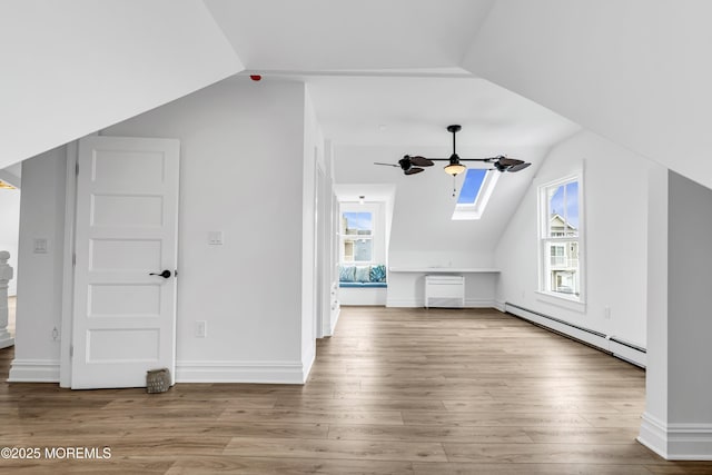 900 Ocean Ave, Bradley Beach, NJ 07720 - bonus room with a baseboard heating unit, vaulted ceiling, a skylight, a ceiling fan, and wood finished floors
