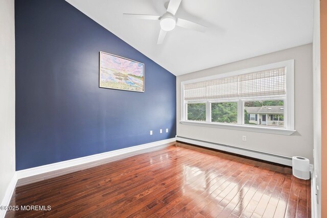 51 Burdge Ave, Brick, NJ 08724 - empty room featuring a baseboard heating unit, lofted ceiling, hardwood / wood-style flooring, and ceiling fan