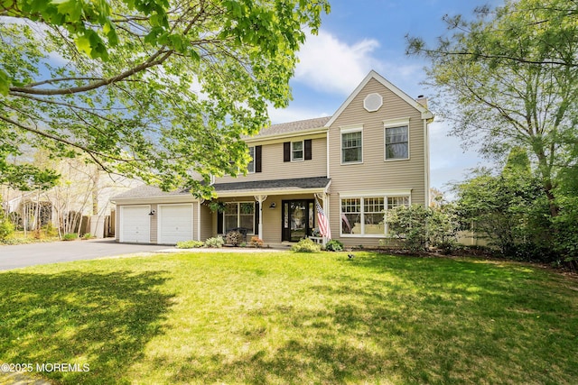 15 Tanglewood Dr, Barnegat, NJ 08005 - traditional home featuring asphalt driveway, an attached garage, a porch, a front lawn, and roof with shingles