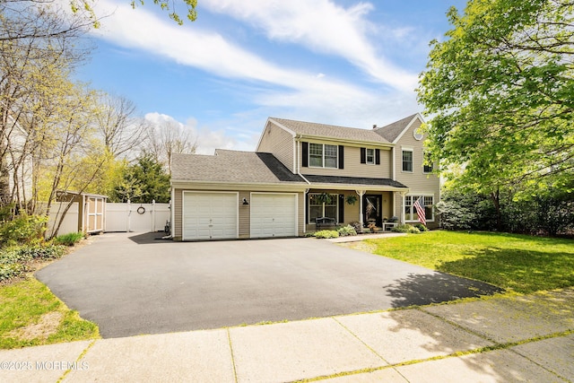 15 Tanglewood Dr, Barnegat, NJ 08005 - view of front of property featuring a garage, driveway, a porch, a shingled roof, and a gate