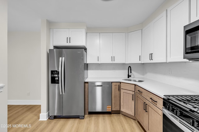 104 Dundee Ct, Aberdeen, NJ 07747 - kitchen featuring stainless steel appliances, light wood-style floors, tasteful backsplash, light countertops, and white cabinets