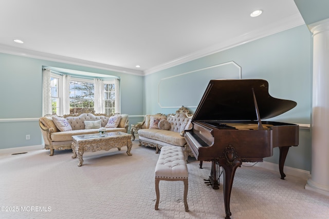 1 Hopkinson Ct, Marlboro, NJ 07746 - living room featuring carpet, ornamental molding, and recessed lighting