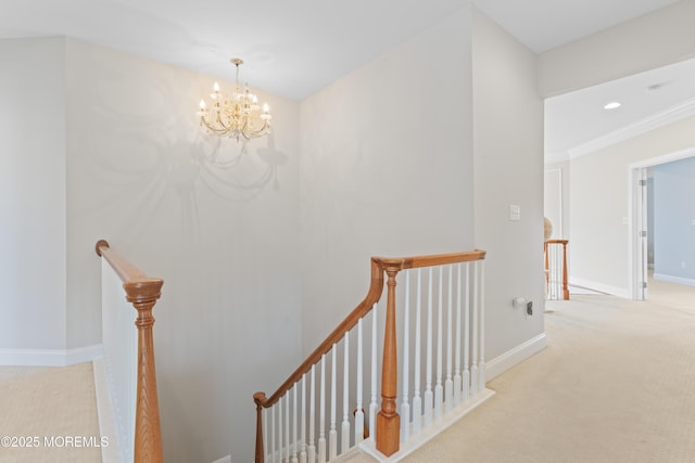1 Hopkinson Ct, Marlboro, NJ 07746 - corridor with an upstairs landing, a chandelier, carpet, and recessed lighting