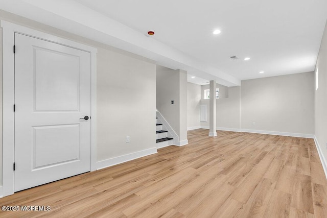 629 Monmouth Ave, Toms River, NJ 08757 - below grade area featuring light wood-style floors, stairway, and recessed lighting