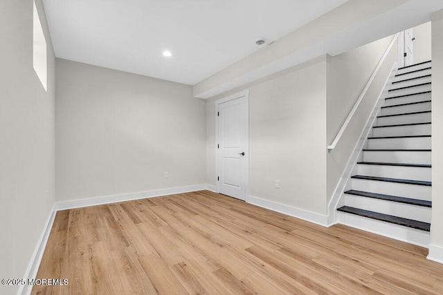 629 Monmouth Ave, Toms River, NJ 08757 - basement featuring light wood-style floors, stairway, and recessed lighting