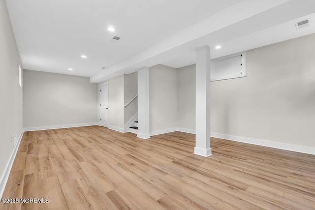 629 Monmouth Ave, Toms River, NJ 08757 - finished basement with recessed lighting, light wood-style flooring, and stairs