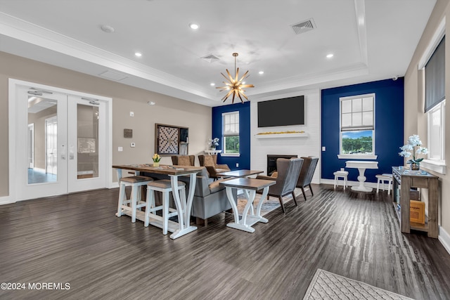 750 Lighthouse Dr Unit 3301, Barnegat, NJ 08005 - living area with a raised ceiling, dark wood-style floors, french doors, a fireplace, and recessed lighting