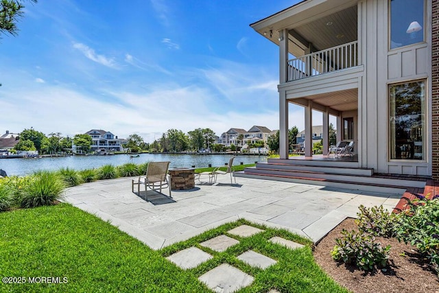 787 Princeton Ave, Brick, NJ 08724 - patio / terrace with an outdoor fire pit, a patio, a water view, and a residential view