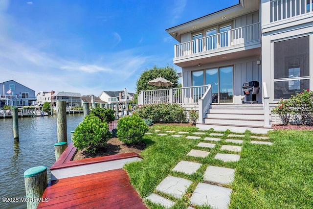 787 Princeton Ave, Brick, NJ 08724 - view of grassy yard featuring a balcony, a water view, a dock, and a residential view