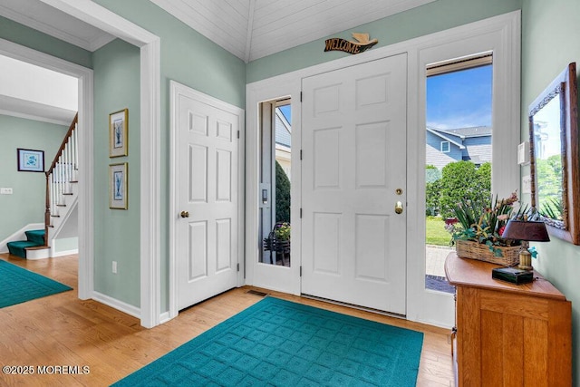 787 Princeton Ave, Brick, NJ 08724 - entryway with light wood-style floors, stairway, and crown molding