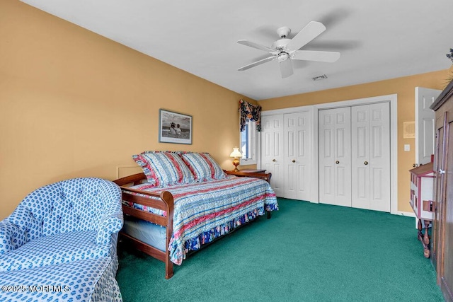 787 Princeton Ave, Brick, NJ 08724 - bedroom with two closets, carpet flooring, and ceiling fan