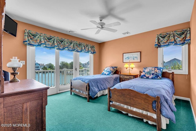 787 Princeton Ave, Brick, NJ 08724 - carpeted bedroom featuring access to outside, a ceiling fan, and a water view