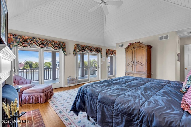 787 Princeton Ave, Brick, NJ 08724 - bedroom with access to exterior, a water view, light wood-style flooring, and ceiling fan