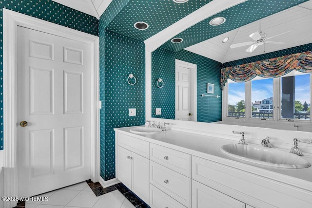 787 Princeton Ave, Brick, NJ 08724 - bathroom with double vanity, ceiling fan, and tile patterned flooring