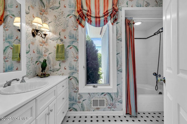 787 Princeton Ave, Brick, NJ 08724 - full bath with wallpapered walls, vanity, and shower / tub combo
