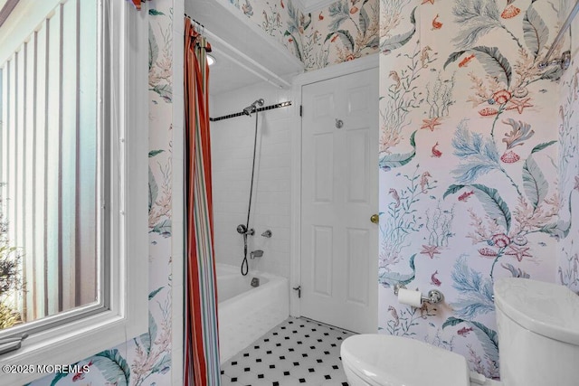 787 Princeton Ave, Brick, NJ 08724 - bathroom with shower / bath combination with curtain and wallpapered walls