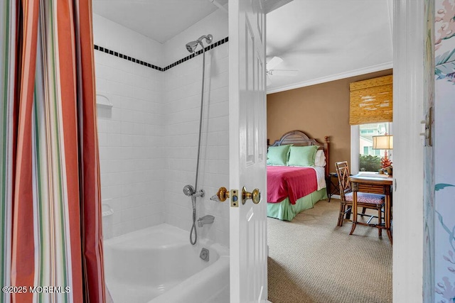 787 Princeton Ave, Brick, NJ 08724 - ensuite bathroom with shower / tub combination, a ceiling fan, and crown molding