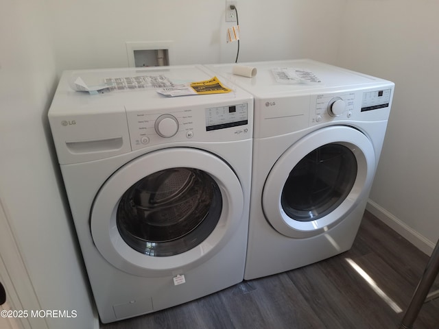 414 Oak Tree Rd, Freehold, NJ 07728 - laundry room featuring washer and clothes dryer and wood finished floors
