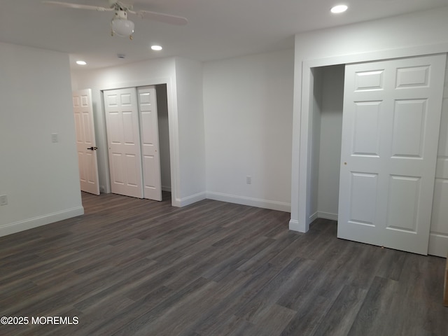 414 Oak Tree Rd, Freehold, NJ 07728 - unfurnished bedroom featuring recessed lighting, dark wood-style flooring, and ceiling fan
