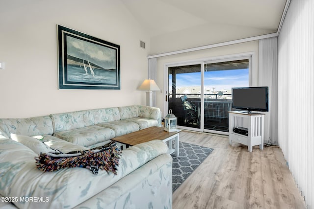 2108 SE Central Ave Unit 10, South Seaside Park, NJ 08752 - living room featuring vaulted ceiling and light wood-type flooring