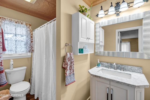 1914 Oak Dale Rd, Toms River, NJ 08753 - bathroom with vanity, a shower with curtain, and an ornate ceiling