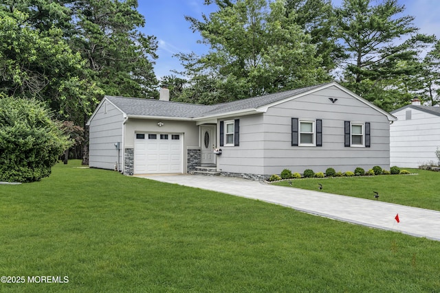 925 Edgebrook Dr N, Toms River, NJ 08757 - ranch-style house with a garage, a front lawn, driveway, and a chimney