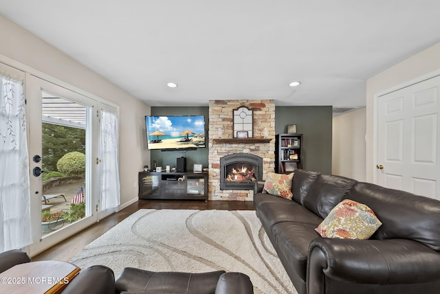 1587 Fort St, Brick, NJ 08724 - living area featuring wood finished floors, a fireplace, and recessed lighting