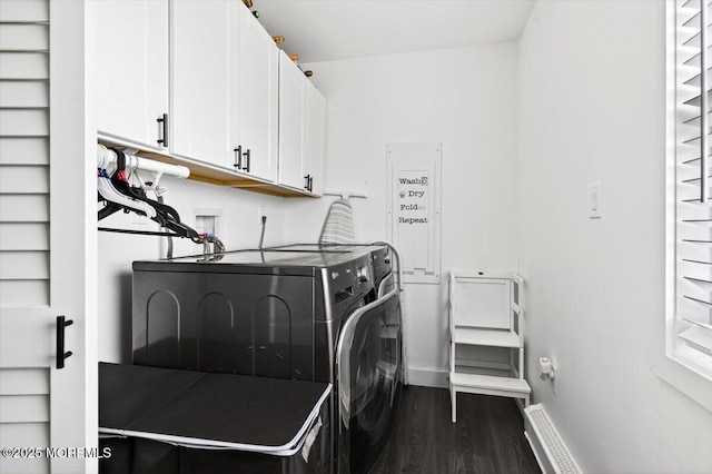 322 Dock Rd, West Creek, NJ 08092 - laundry room featuring cabinet space, dark wood finished floors, and washer and dryer