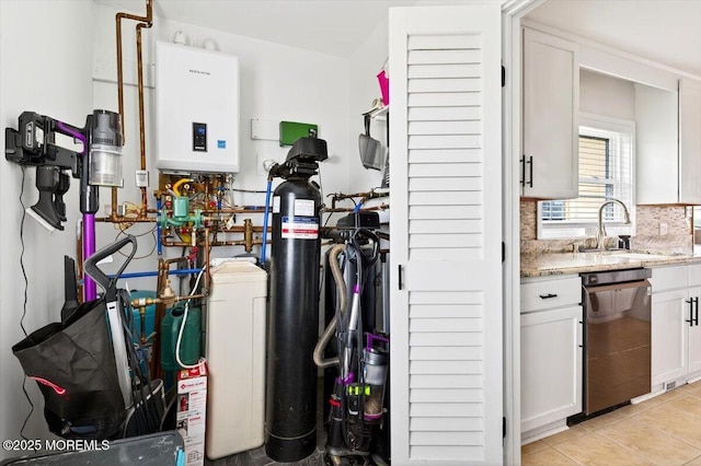 322 Dock Rd, West Creek, NJ 08092 - utility room with water heater and a sink