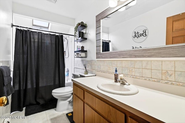322 Dock Rd, West Creek, NJ 08092 - full bath featuring vanity, tile patterned flooring, shower / tub combo with curtain, and backsplash
