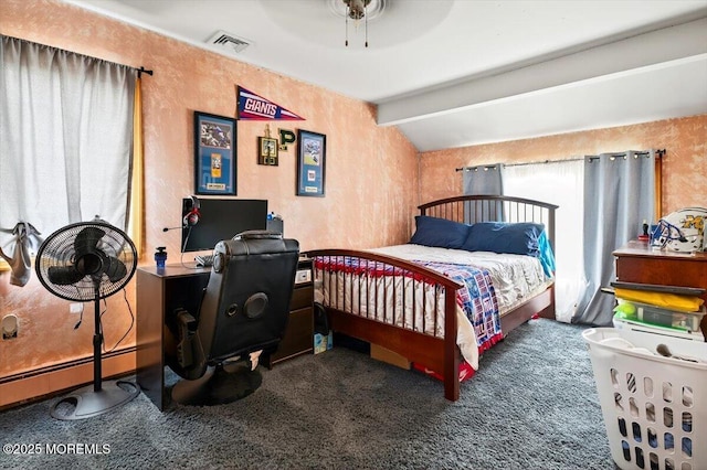 322 Dock Rd, West Creek, NJ 08092 - carpeted bedroom with a baseboard heating unit, a desk, and a ceiling fan