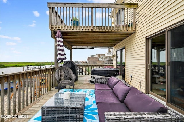 322 Dock Rd, West Creek, NJ 08092 - deck with an outdoor hangout area and a hot tub