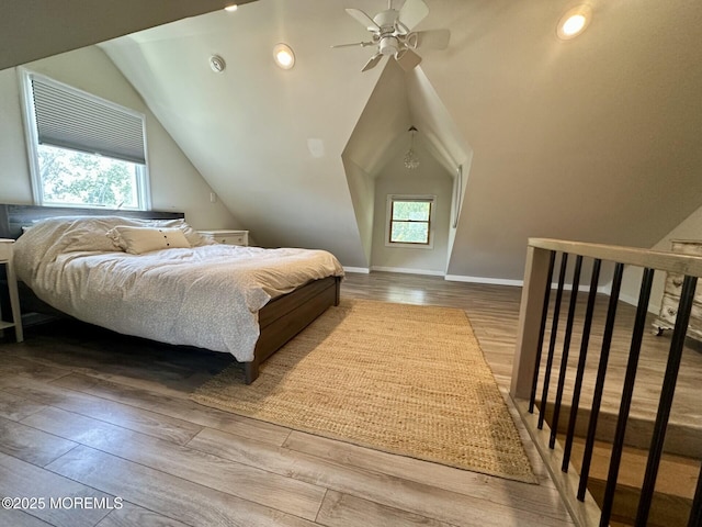 224 5th St Unit A, Beach Haven, NJ 08008 - bedroom featuring wood finished floors, vaulted ceiling, recessed lighting, and a ceiling fan
