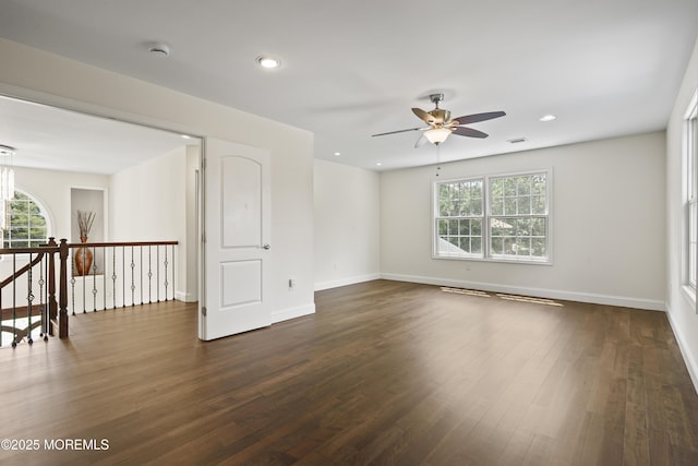 29 Lorton Rd, Old Bridge, NJ 08857 - empty room featuring plenty of natural light, dark wood-style flooring, a ceiling fan, recessed lighting, and a smoke detector