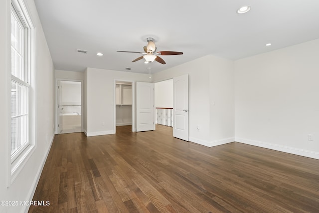 29 Lorton Rd, Old Bridge, NJ 08857 - unfurnished bedroom featuring dark wood-style floors, recessed lighting, a walk in closet, and ceiling fan
