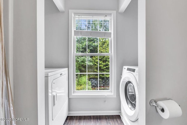 1207 Bayberry Rd, Manasquan, NJ 08736 - laundry area featuring wood finished floors and washer and clothes dryer